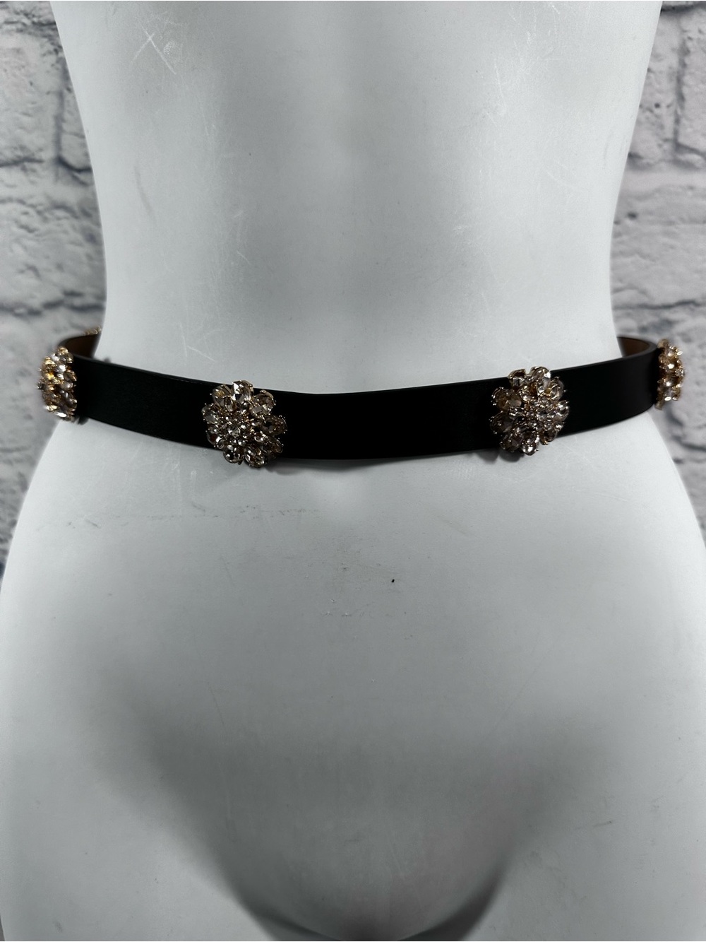 Kate Spade In The Loop Black Sparkly Crystal Genuine Leather Belt Sz X-Small